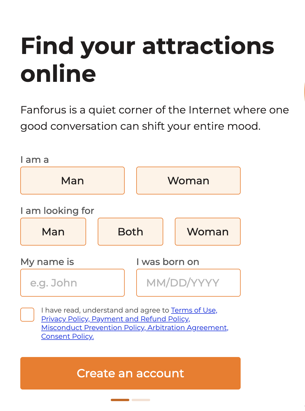 Fanforus Sign Up - Step 2